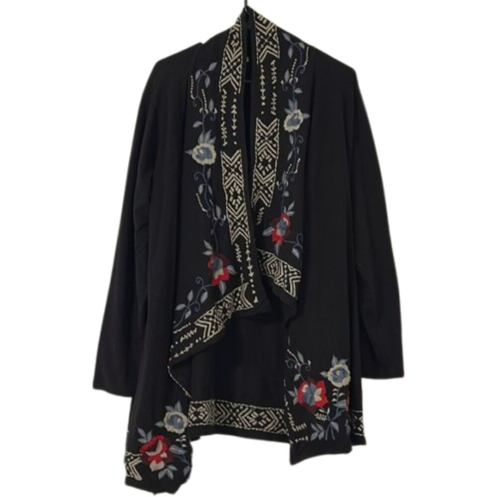 For Joan Henry Only Black Embroidered Open-Front Cardigan Sweater - Picture 2 of 9